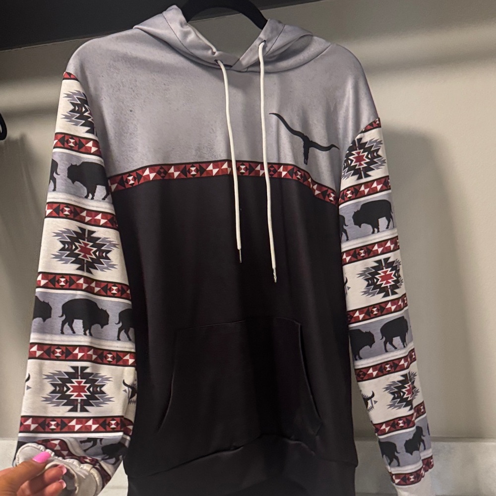 Western Gray and Black Patterned Hoodie